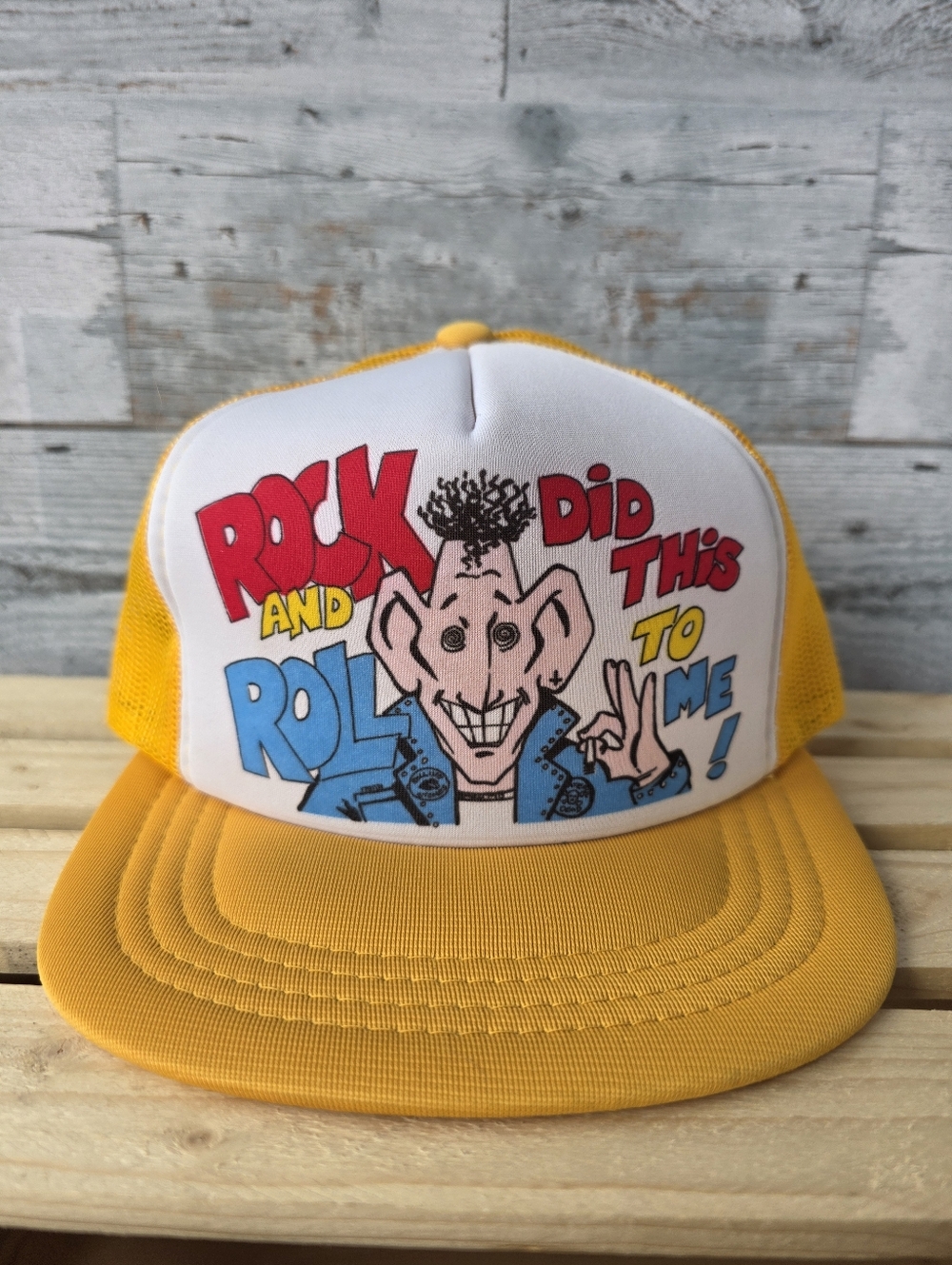 Vintage Trucker Cap Rock And Roll Did This To Me 80s 90s Retro Yellow Adult
